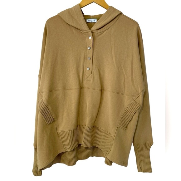 NWT Vestique Washed French Terry Oversized Solid Boho Hoodie in Taupe - Small - Picture 3 of 11